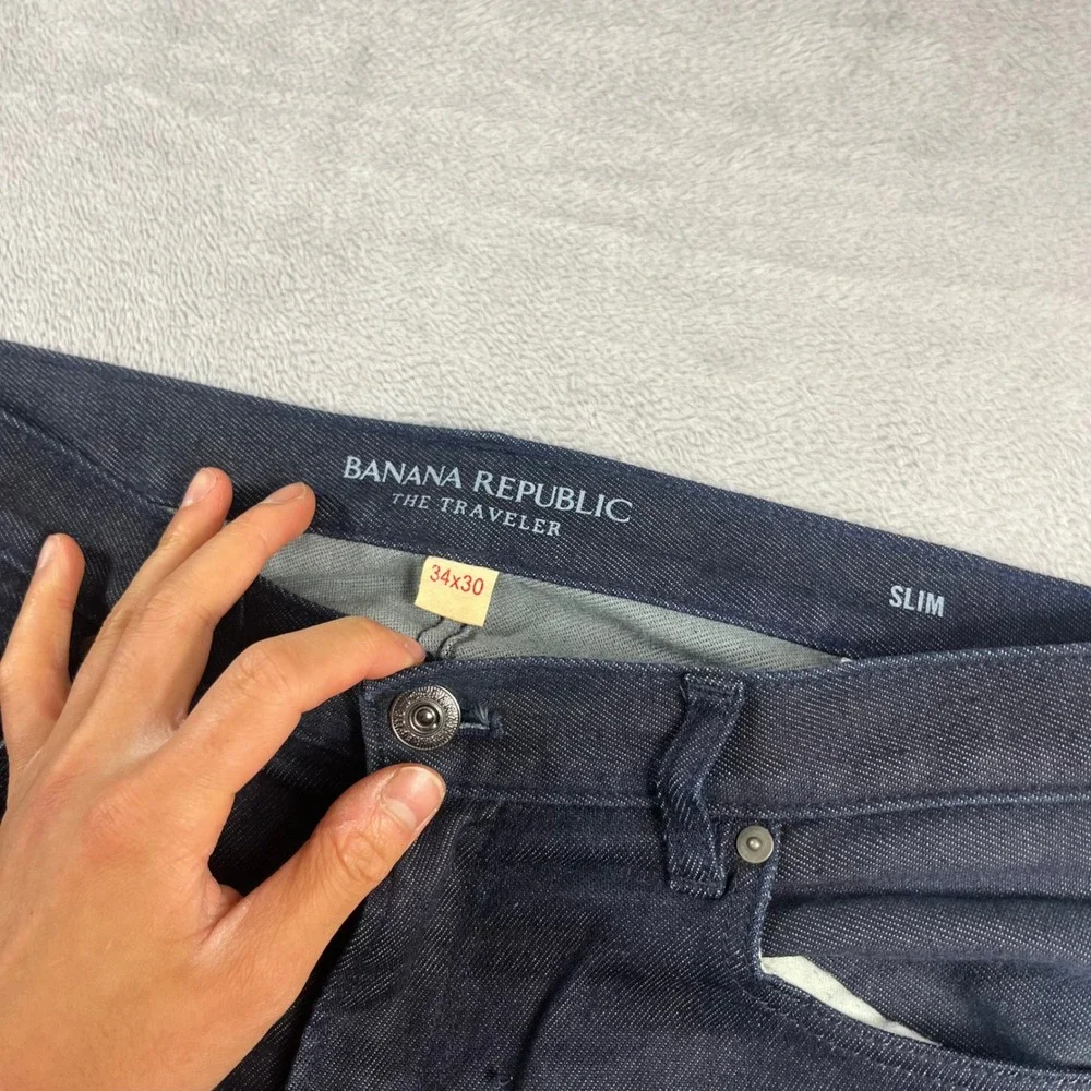 Banana Republic Traveler Slim Fit Jeans Mens 34x30 Dark Wash Indigo Blue